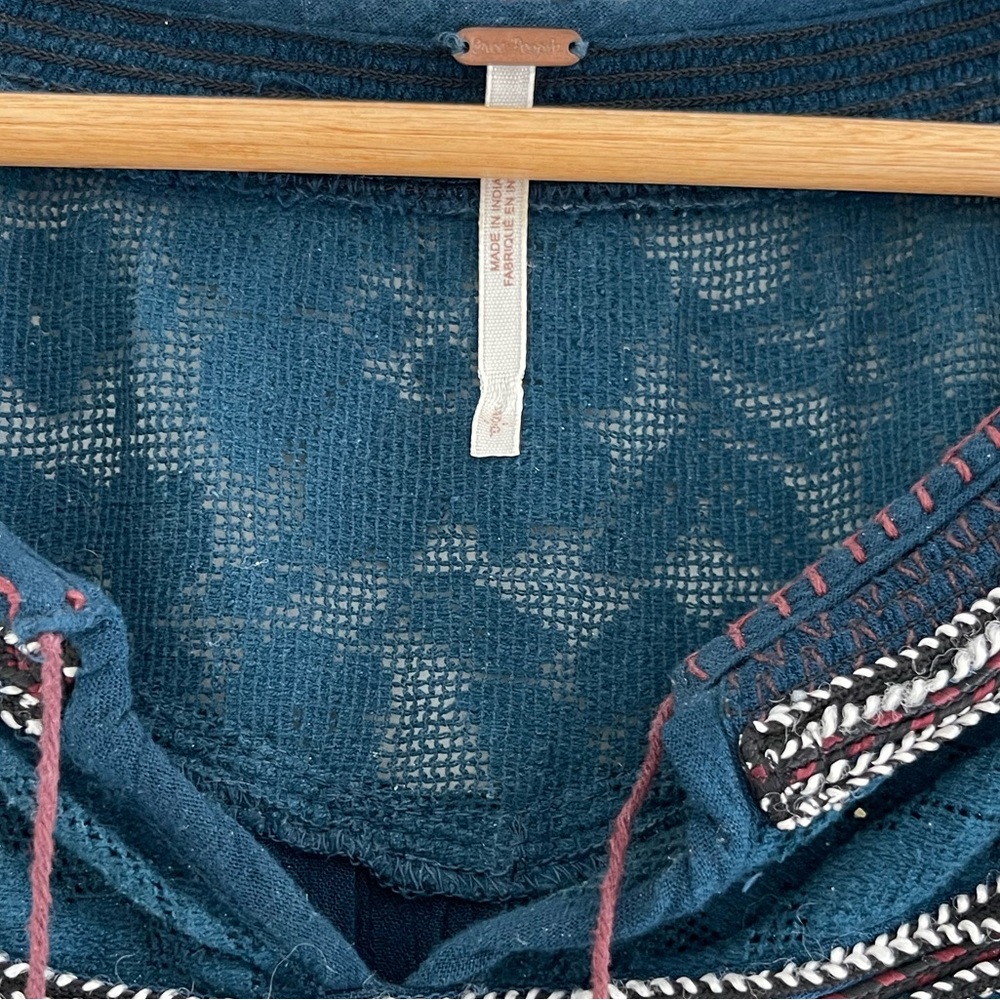 Free People Tiger Lily Peasant Blouse Small Teal Blue 🦚 - Picture 4 of 11